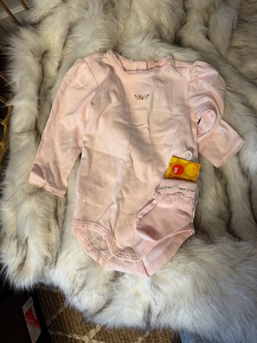 NWT Gymboree Pale Pink Long-Sleeve Baby One-Piece with Lace Accents